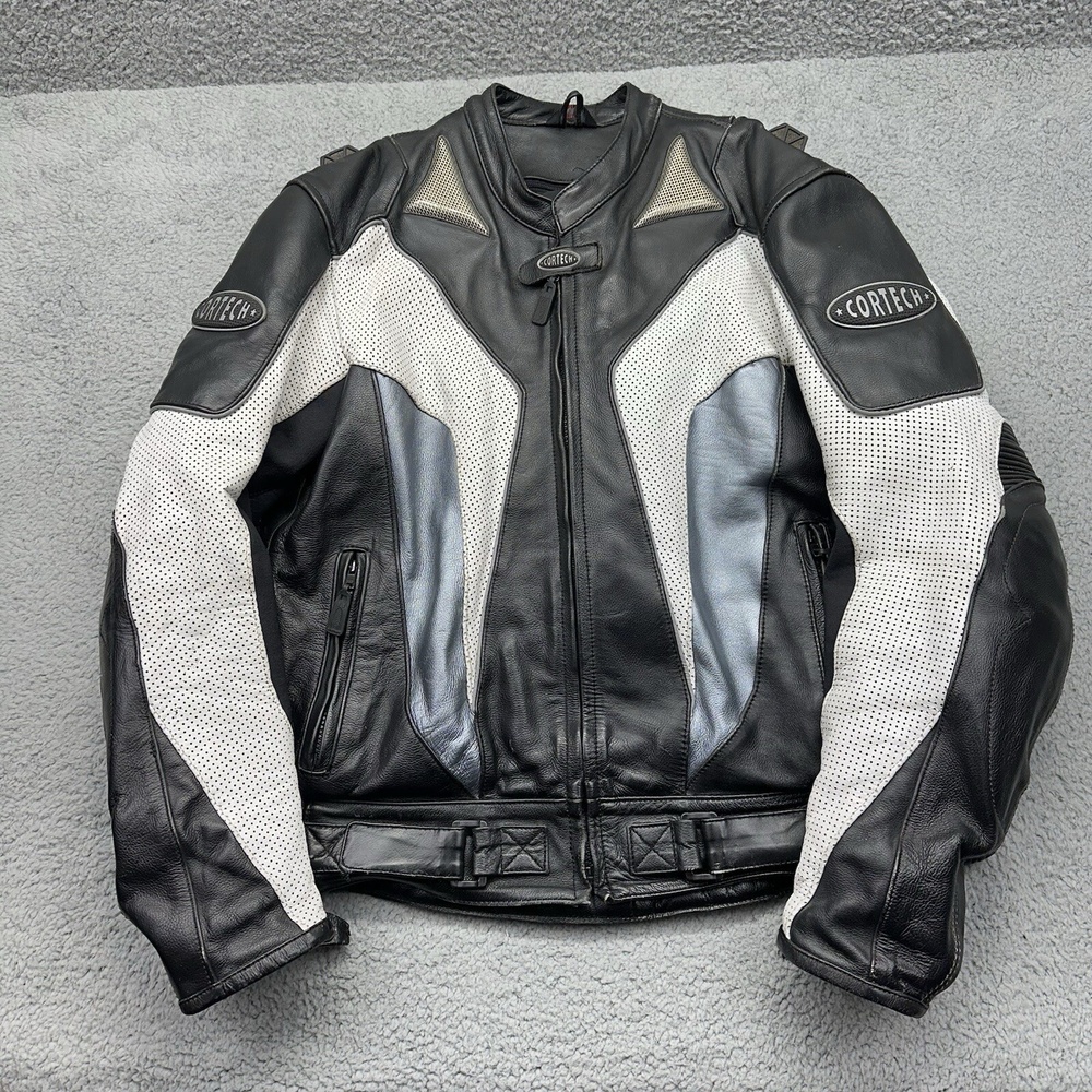 Tourmaster CORTECH Mens 46 XL 100% LEATHER Performance Motorcycle Jacket BLK/GRY